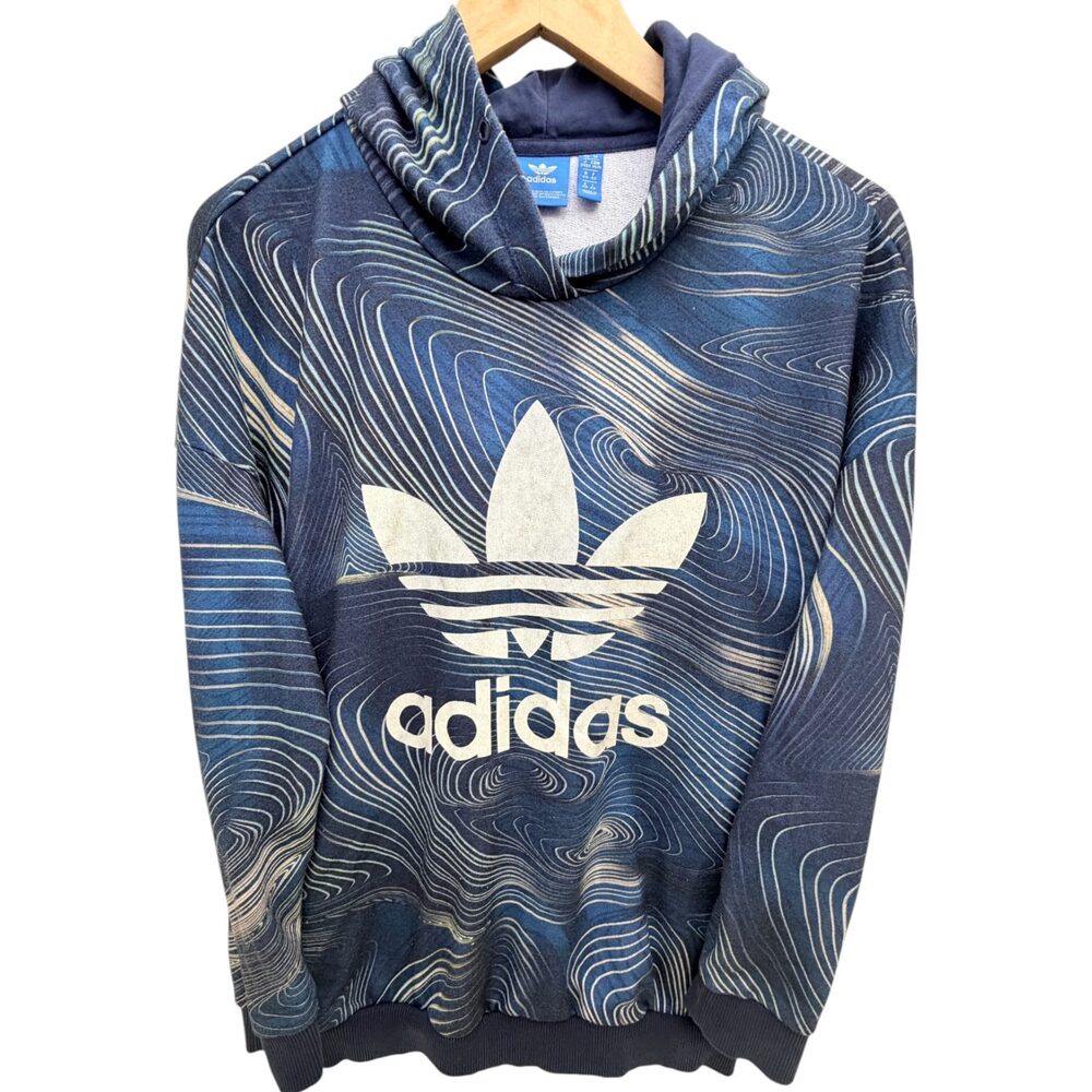 adidas Blue Hood Graphic Hoodie Hooded Women's US M